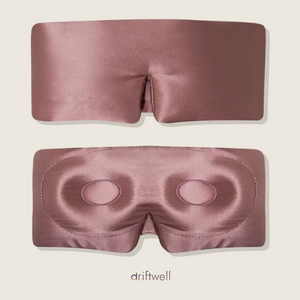 Driftwell Contour Silk Sleep Mask in Cameo Brown, shown from the outside and from the inside with both moulded eye cups