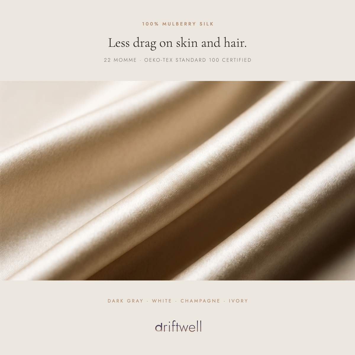 Close-up of the mulberry silk weave - 100% mulberry silk, 22 momme, Oeko-Tex Standard 100 certified