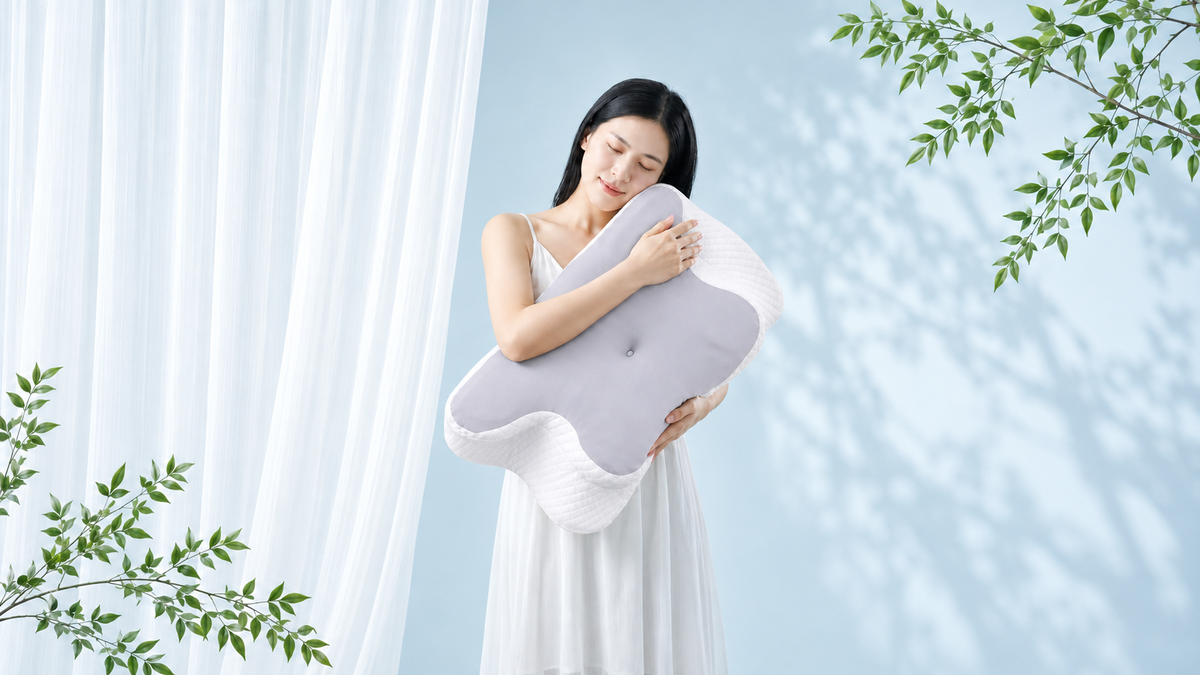 The Driftwell Contour Pillow, held close