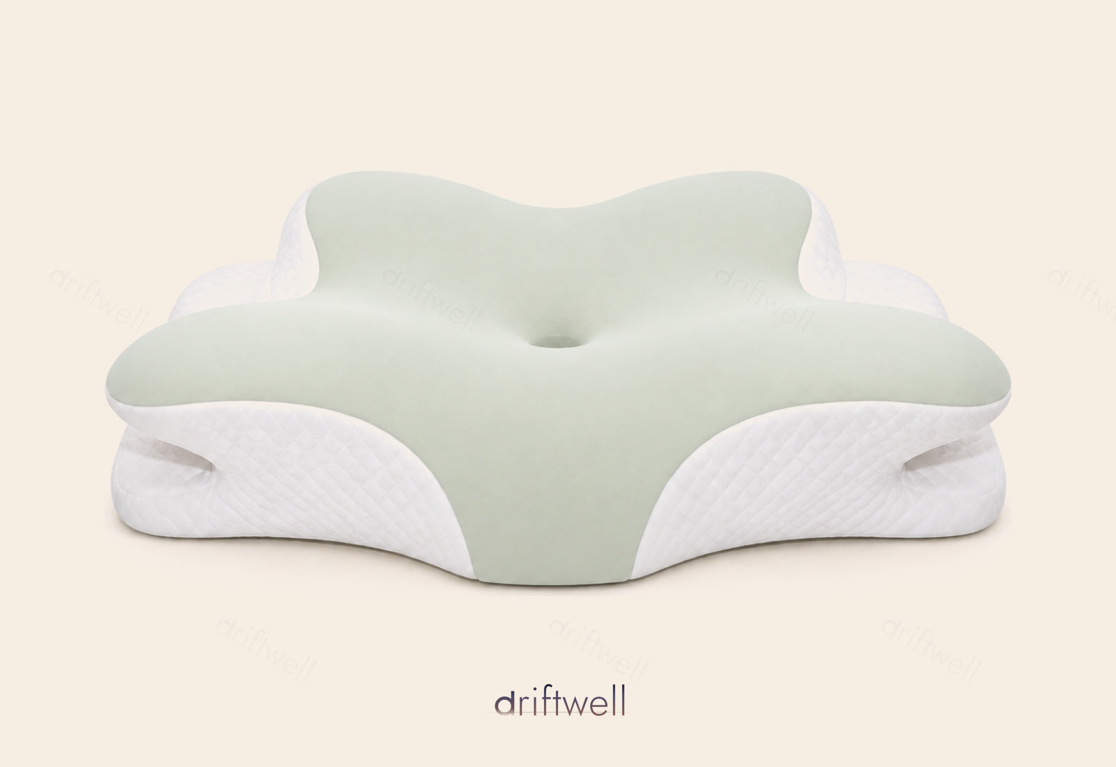 Green Driftwell Contour Pillow with its four-wing wave-shaped design